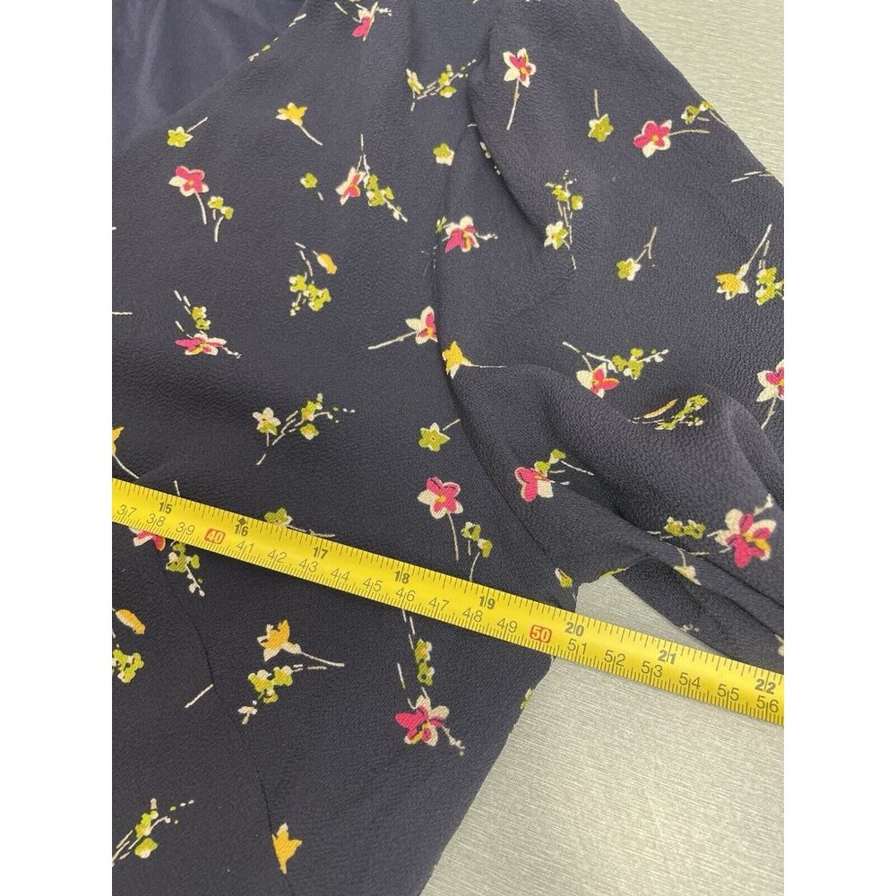 Ralph Lauren Floral Long Sleeve V-Neck Crepe Style Mini Dress Navy Blue Size 12 - Picture 10 of 16